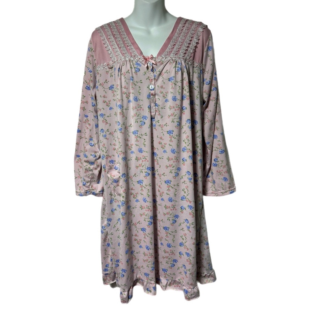 Betsy TW Pink Floral Rose Soft Nightgown Loungewear Sleepwear XL Cottagecore